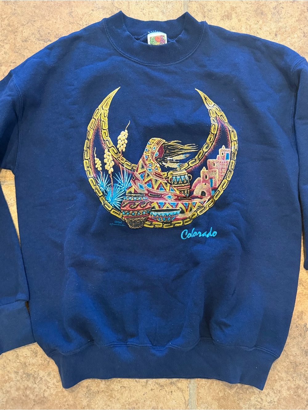 Fruit of the Loom Navy Crewneck with Colorful Colorado Graphic